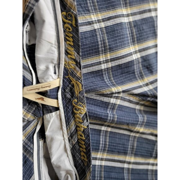 Tommy Bahama Shorts Men 33 Linen Silk Blue Yellow Plaid Flat Front Golf - Picture 11 of 14